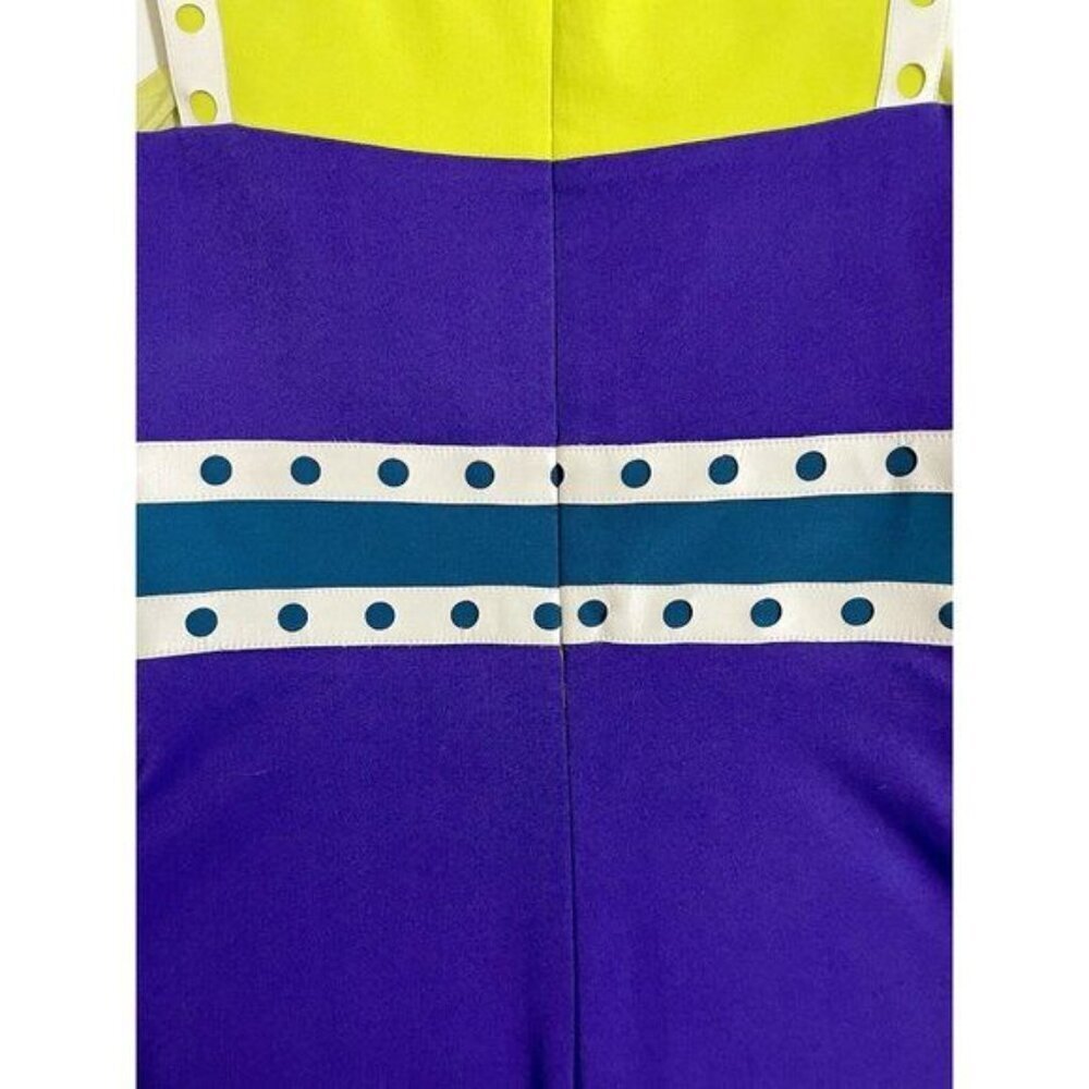 M Missoni Mini Skater Dress Neon Yellow Purple Leather Trim 36 IT 2 US NWT - Picture 8 of 12